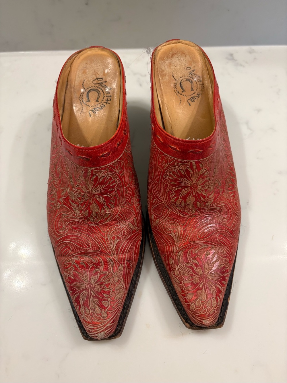 Lucchese Red Leather Western Mule - Women's 6.5 B